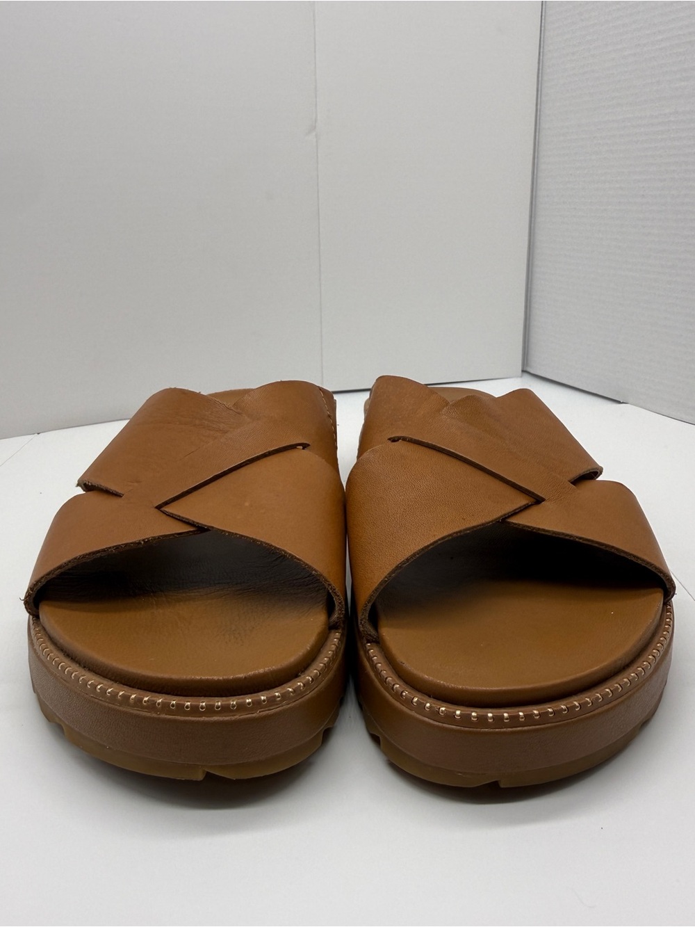 Sorel Roaming Criss Cross Sandals Size 7 Womens Brown Leather Casual Slip On - Picture 4 of 8